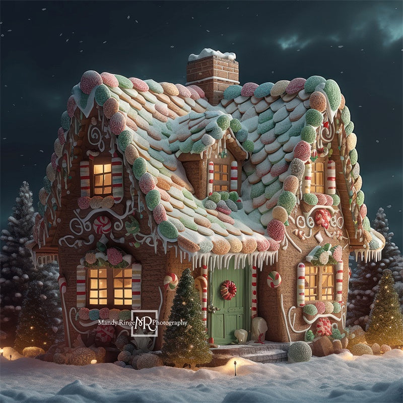 Kate Gingerbread Cottage Night Christmas Backdrop Designed by Mandy Ringe Photography -UK