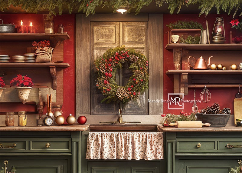 Kate Red&Green Christmas Kitchen Backdrop Designed by Mandy Ringe Photography -UK
