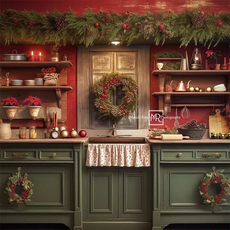 Kate Red&Green Christmas Kitchen Backdrop Designed by Mandy Ringe Photography