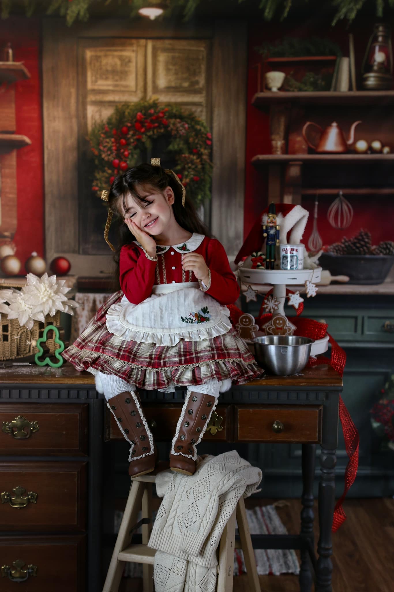 Kate Red&Green Christmas Kitchen Backdrop Designed by Mandy Ringe Photography -UK