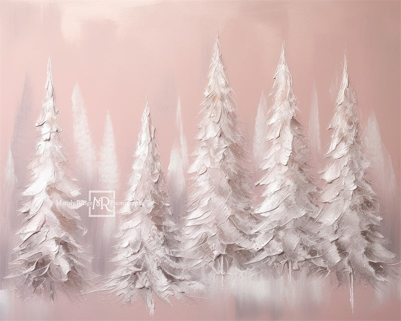 Kate Christmas White Pink Pine Trees Backdrop Designed by Mandy Ringe Photography -UK
