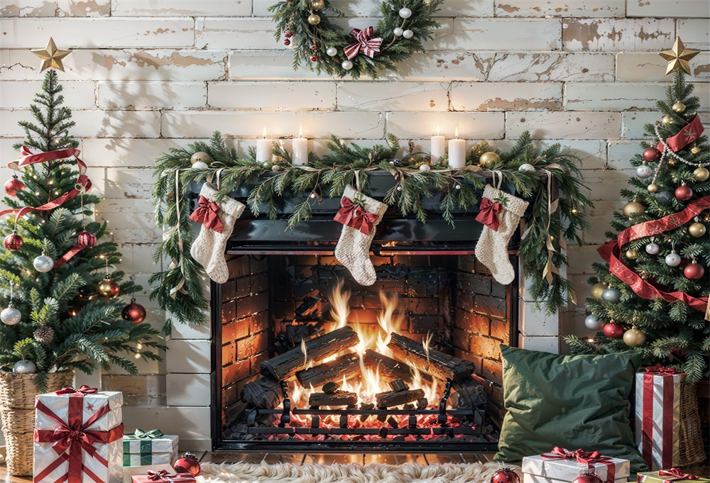 Kate Christmas Fireplace White Wall Backdrop for Photography -UK