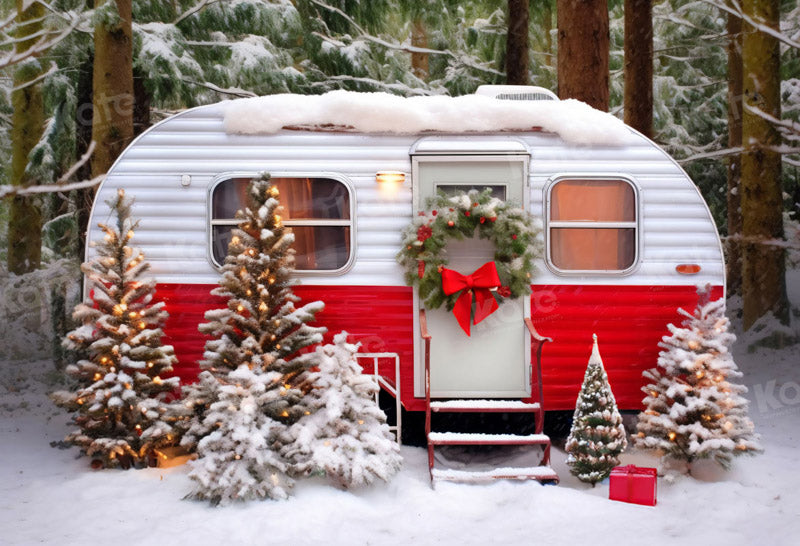 Kate Christmas Red Camping Car Winter Backdrop for Photography -UK