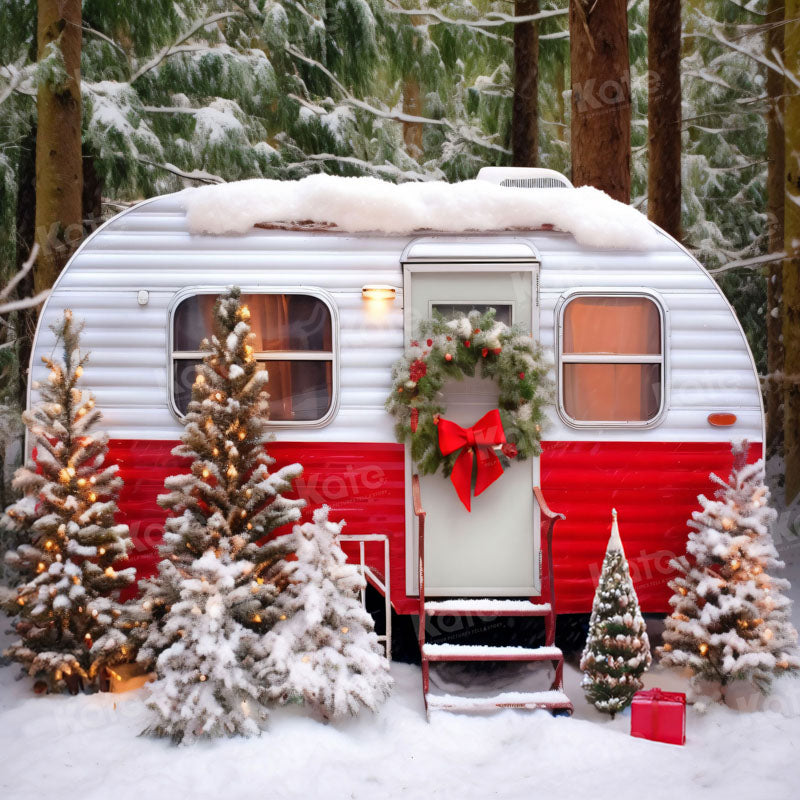 Kate Christmas Red Camping Car Winter Backdrop for Photography -UK