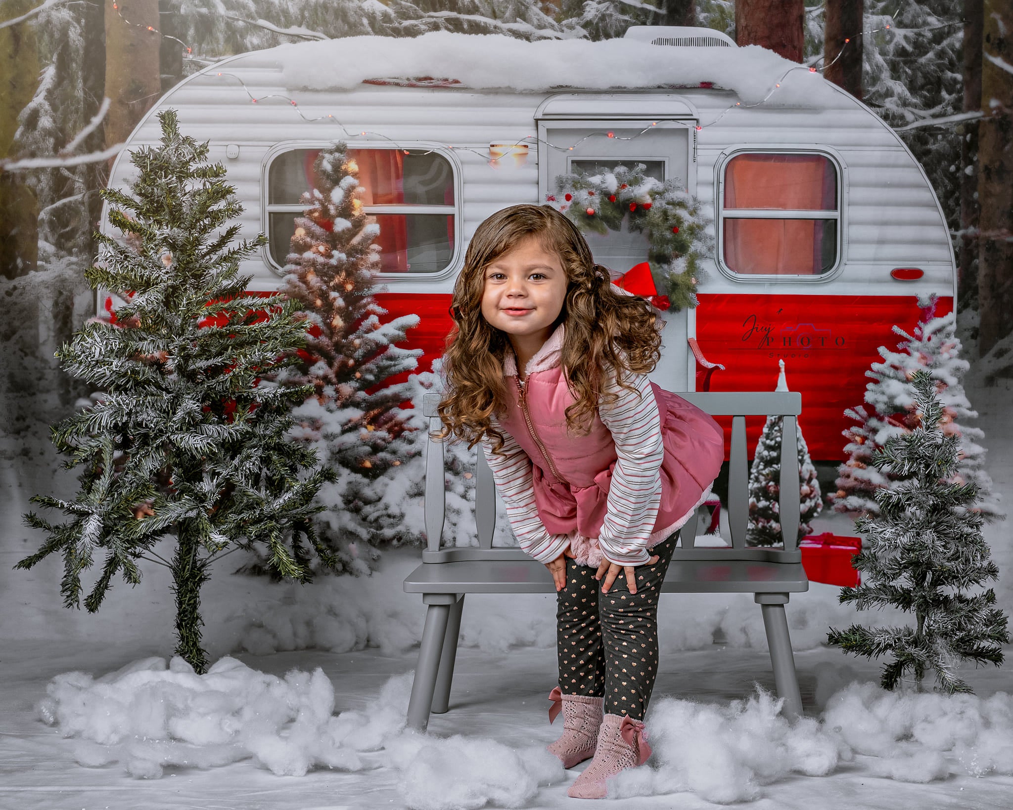 Kate Christmas Red Camping Car Winter Backdrop for Photography -UK