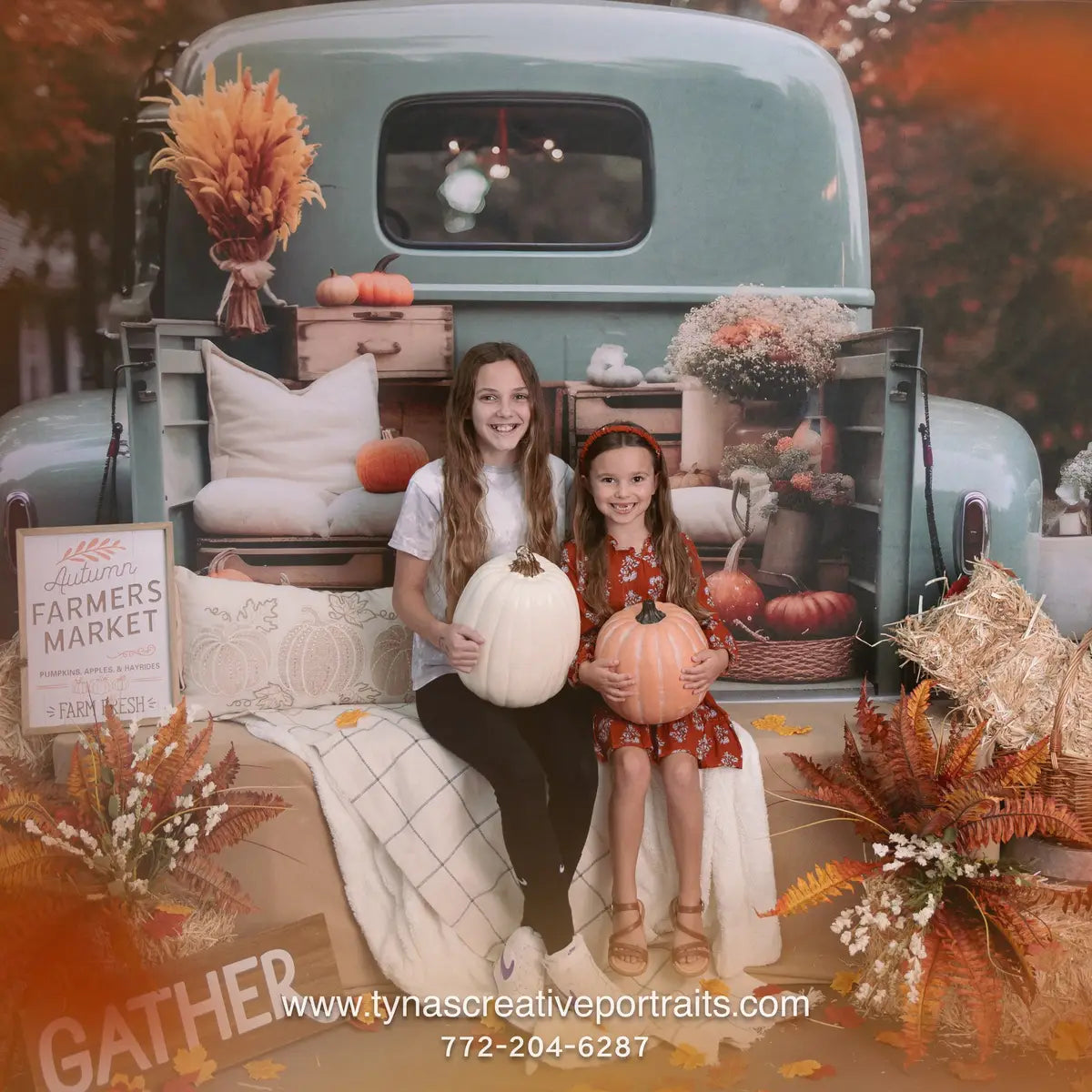 Kate Fall Truck with Pumpkins Fleece Backdrop for Photography -UK