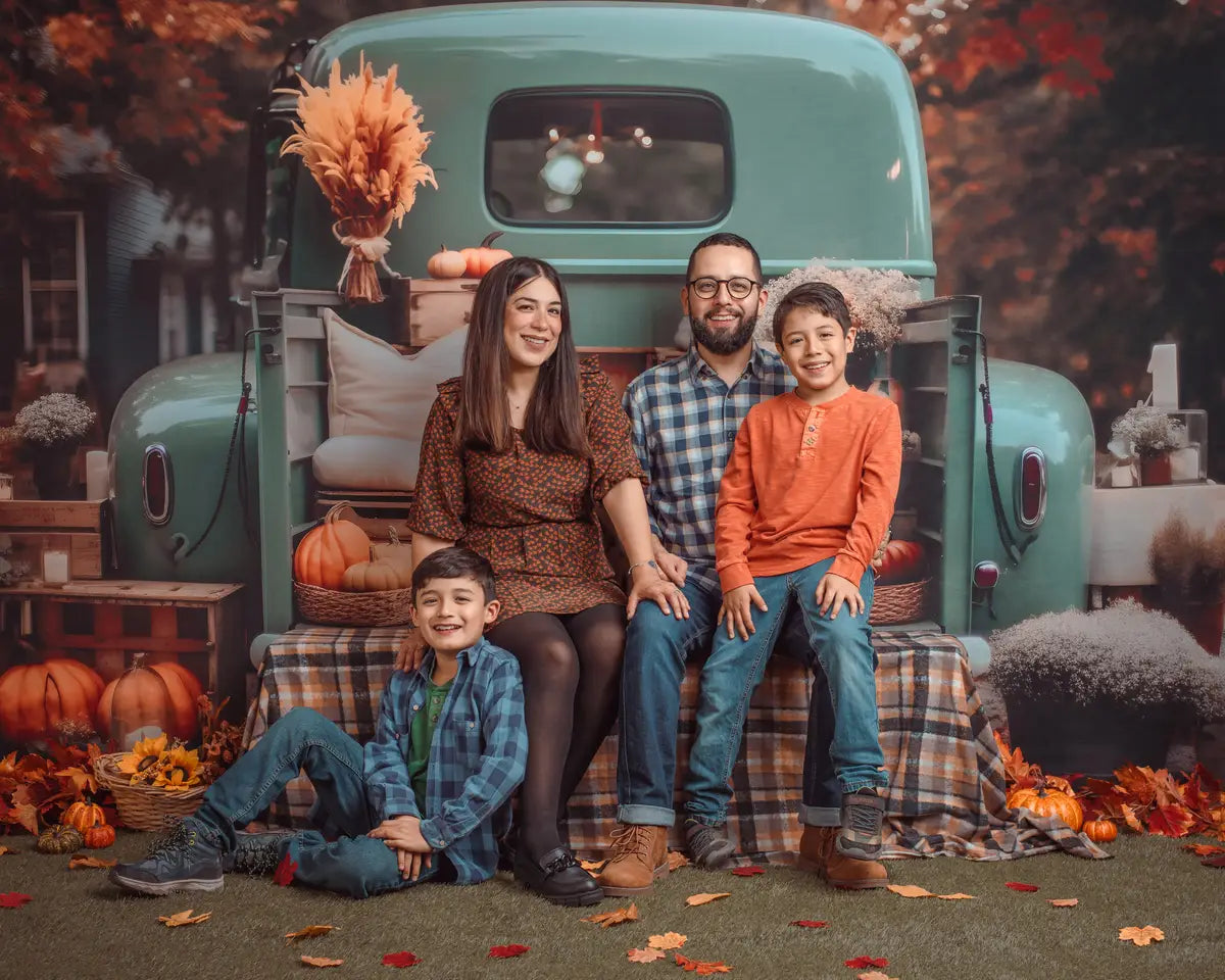 Kate Fall Truck with Pumpkins Fleece Backdrop for Photography -UK