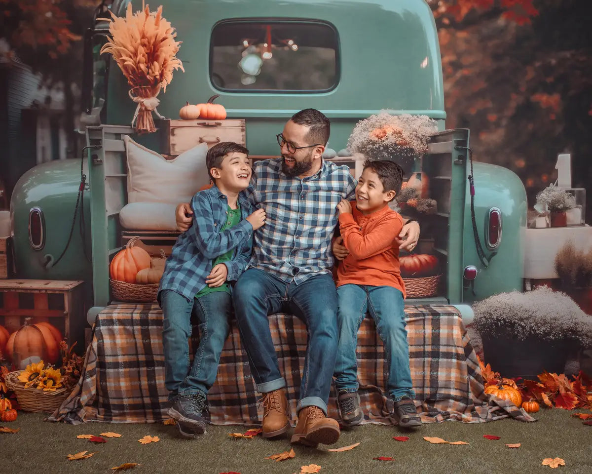 Kate Fall Truck with Pumpkins Fleece Backdrop for Photography -UK