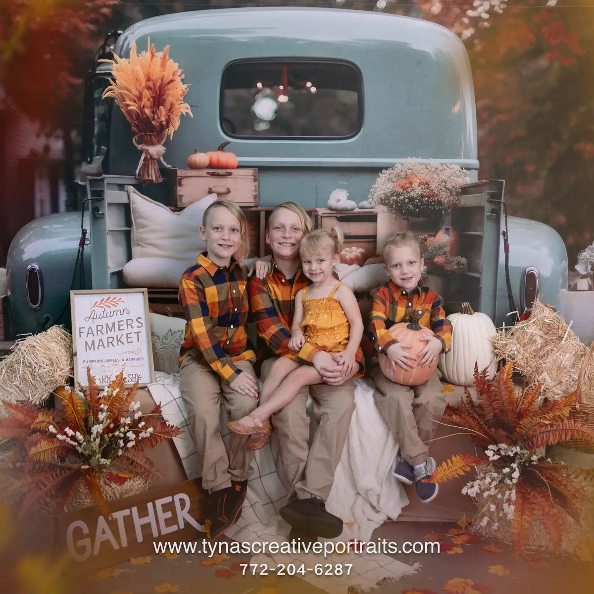 Kate Fall Truck with Pumpkins Fleece Backdrop for Photography -UK