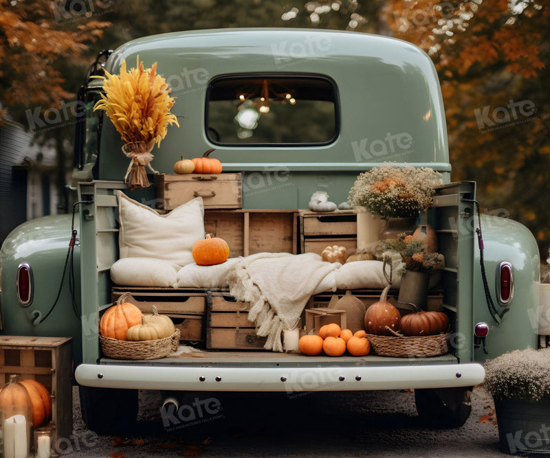Kate Fall Truck with Pumpkins Fleece Backdrop for Photography -UK