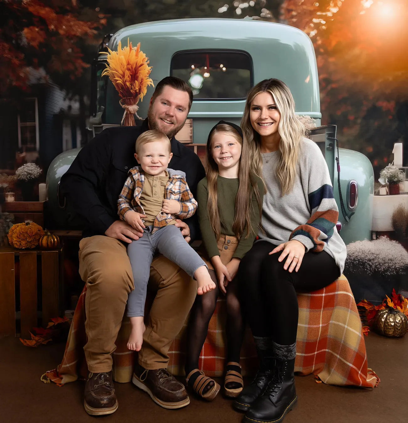 Kate Fall Truck with Pumpkins Fleece Backdrop for Photography -UK