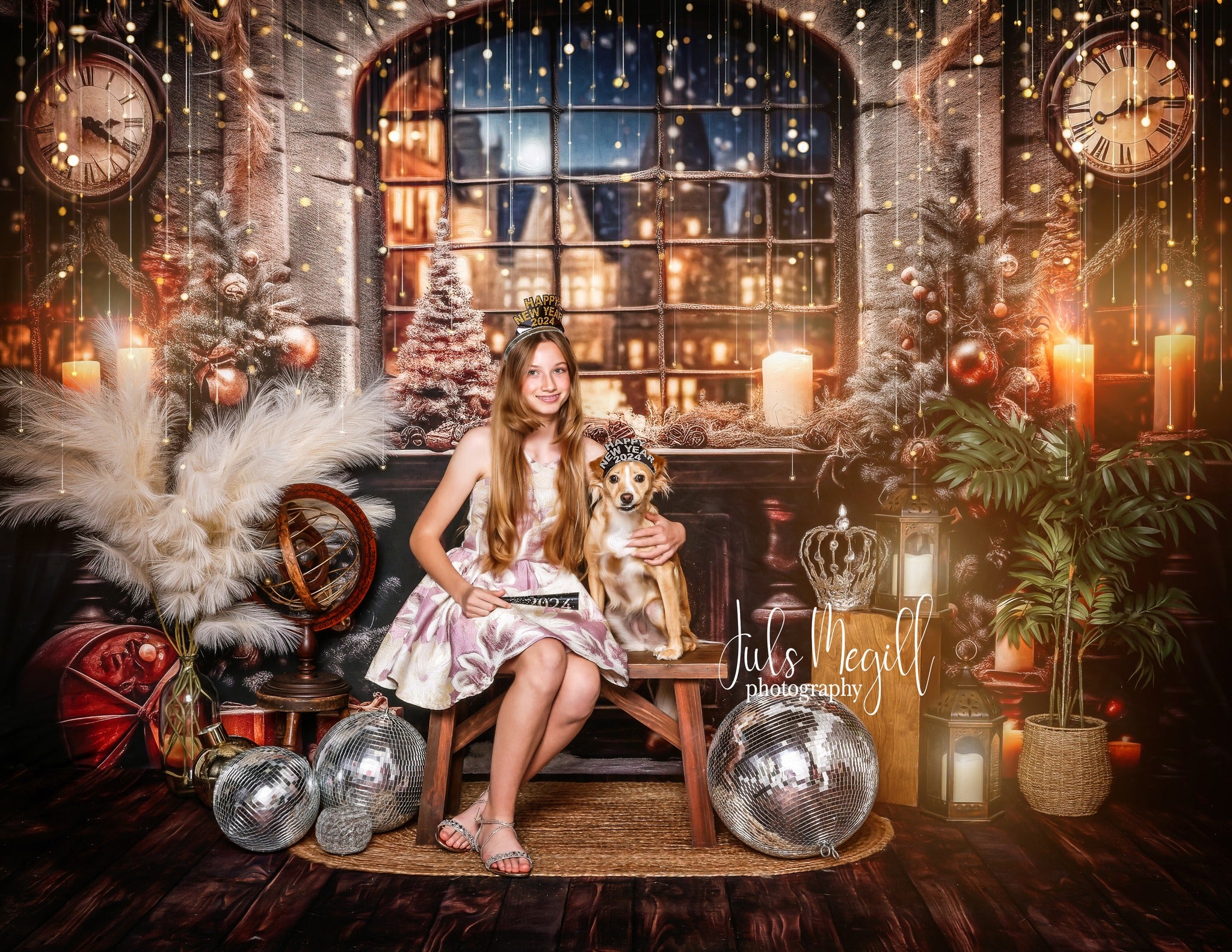 Kate Christmas Tree Window Clock Night Eve Backdrop for Photography -UK