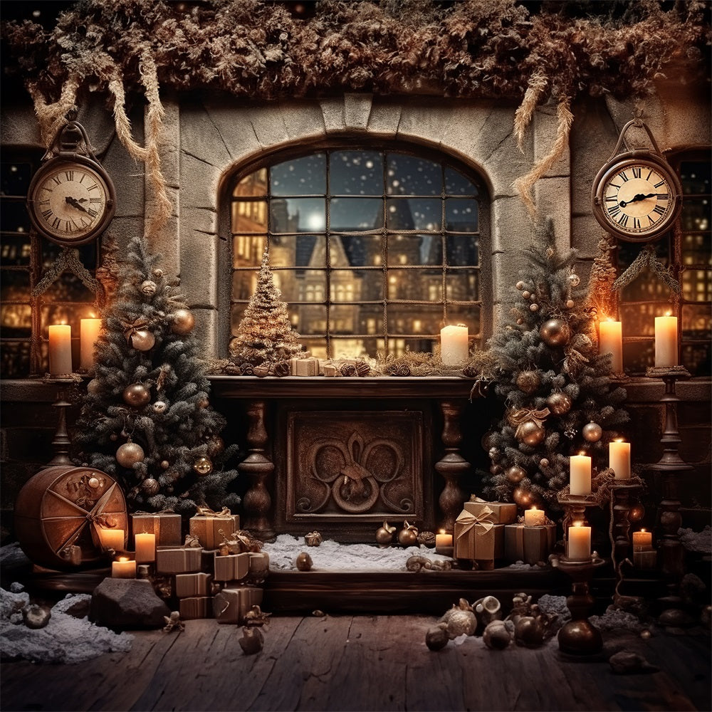 Kate Christmas Tree Window Clock Night Eve Backdrop for Photography -UK