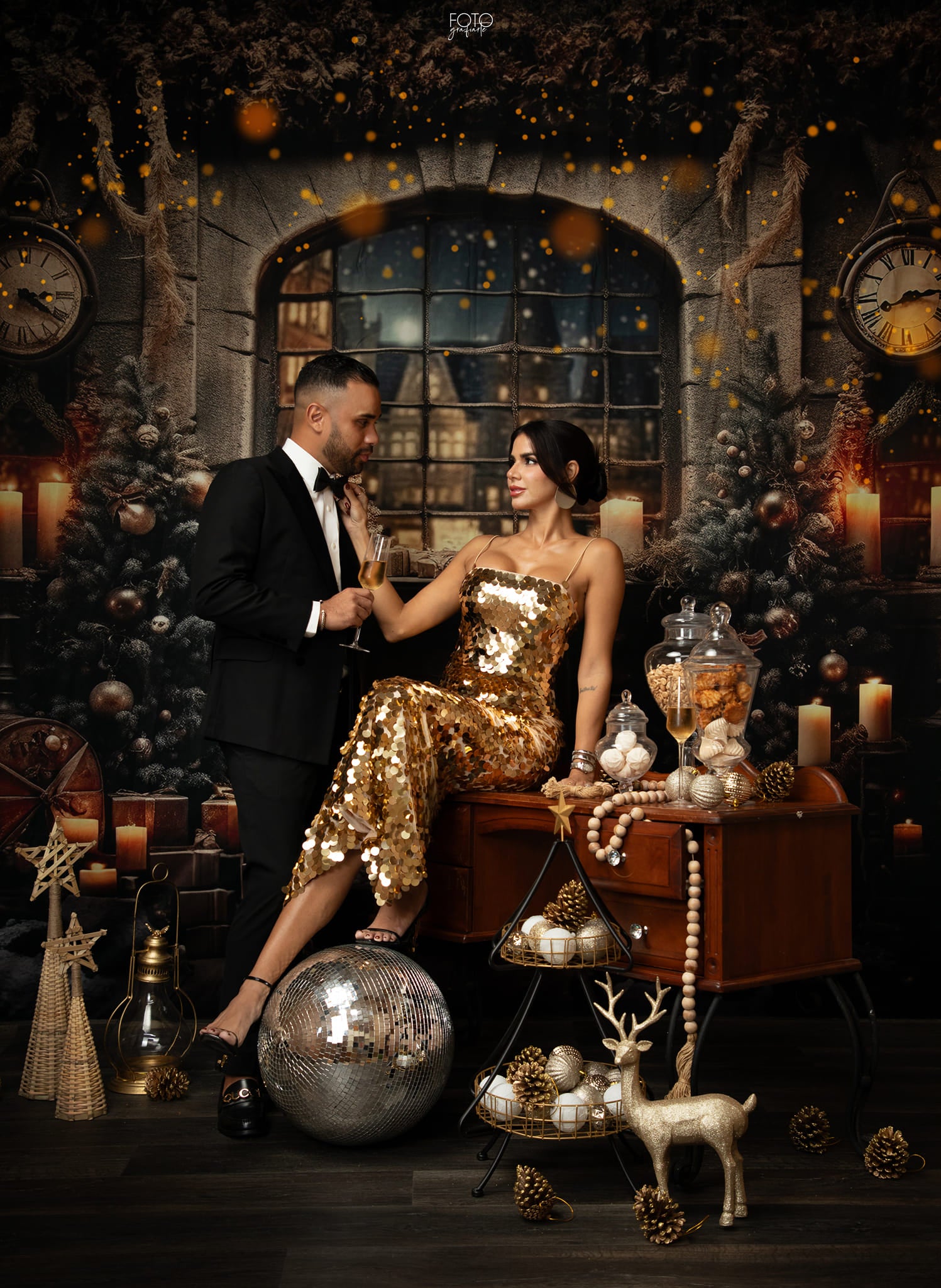 Kate Christmas Tree Window Clock Night Eve Backdrop for Photography -UK