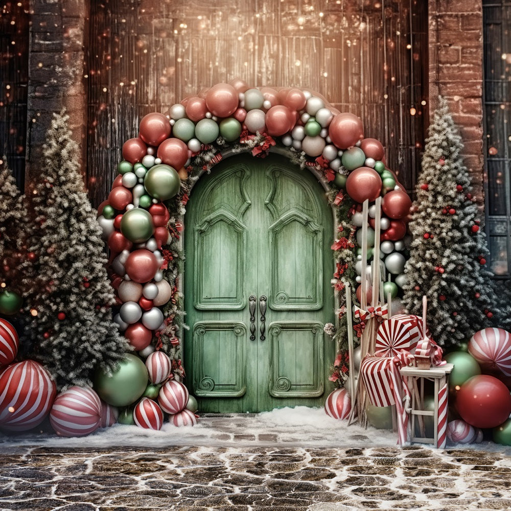 Kate Christmas Holiday Balloon Arch Green Door Backdrop for Photography -UK