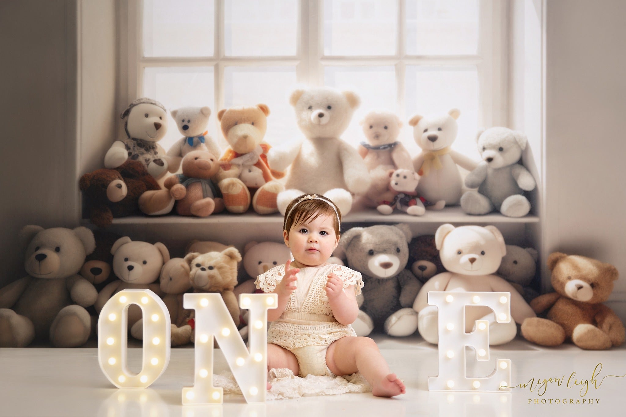 Kate Cream Teddy Bear Window Backdrop Designed by Megan Leigh Photography -UK