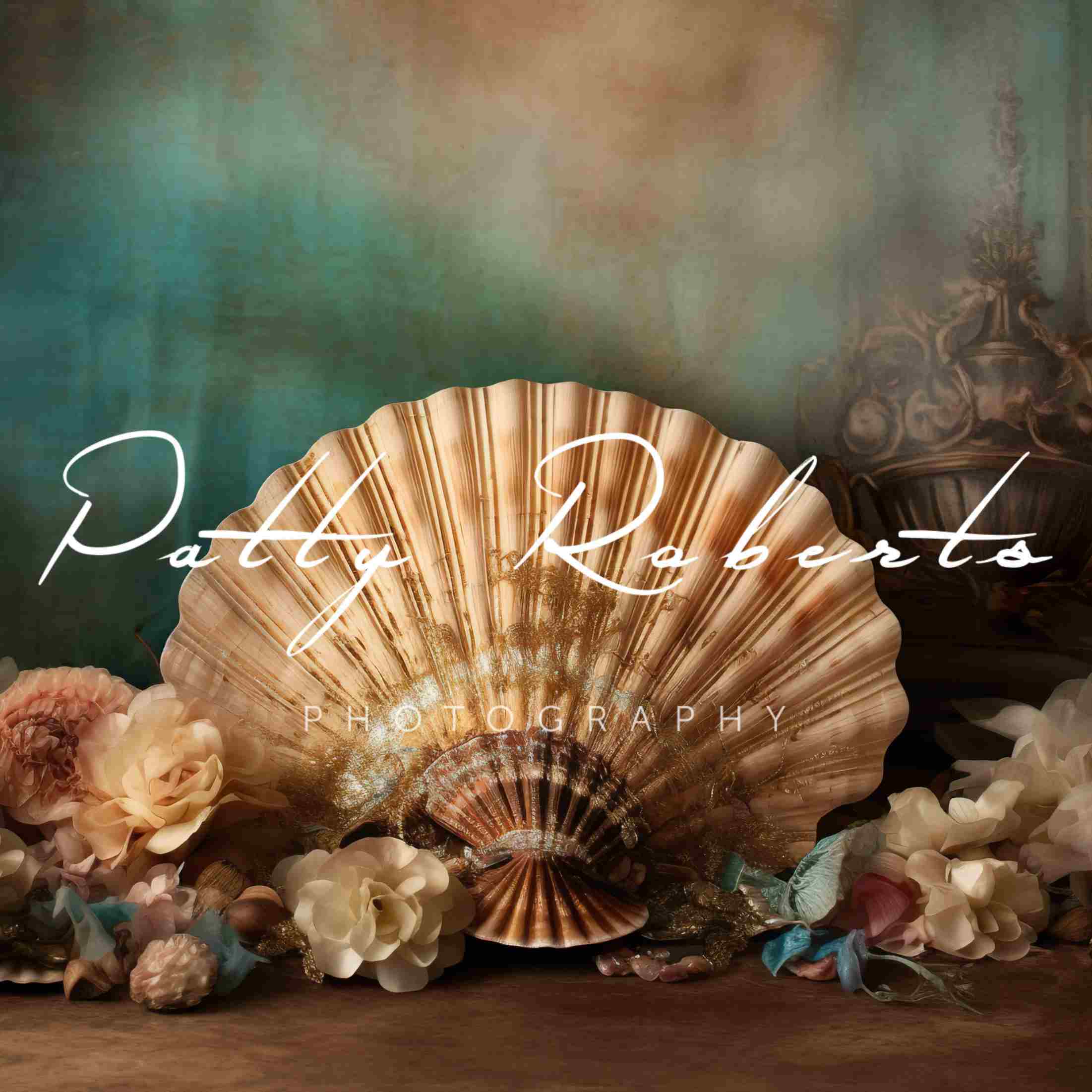 Kate Summer Giant Seashell Floral Backdrop Designed by Patty Robert -UK