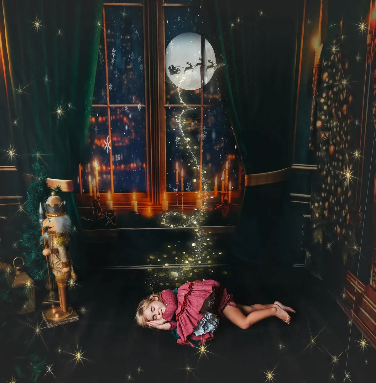 Kate Christmas Fireplace City Night Green Room Set -UK