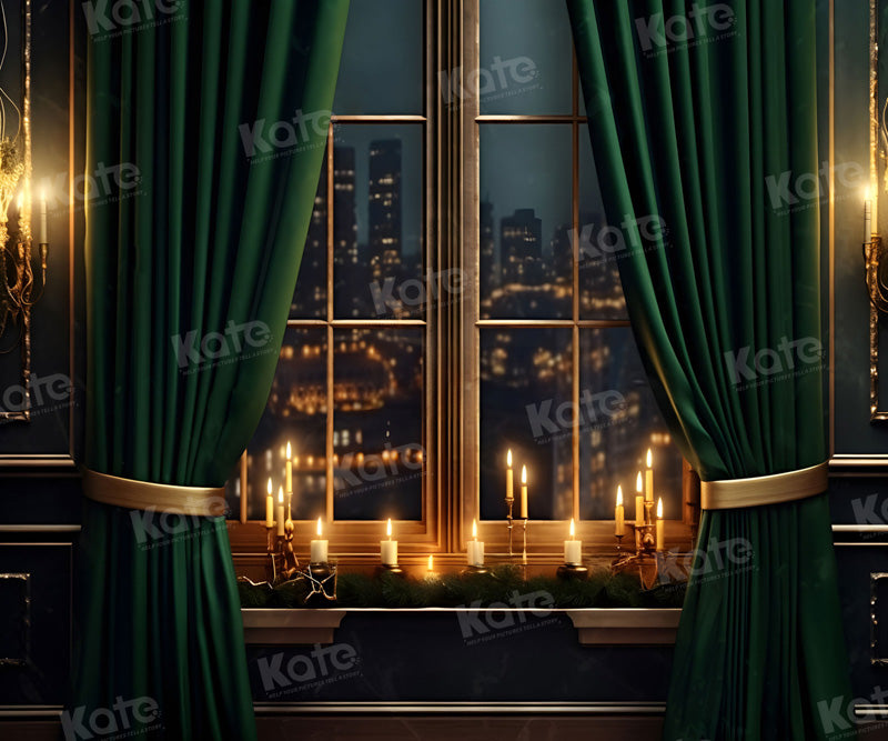 Kate City Night Window Green Backdrop for Photography -UK