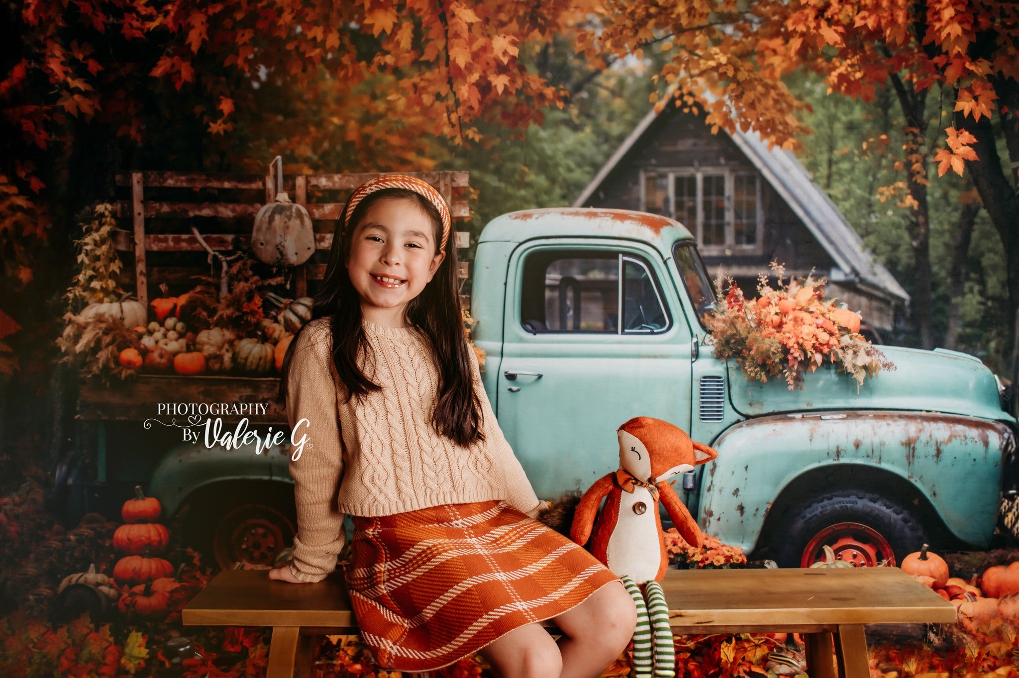 Kate Autumn Truck Golden Leaves Backdrop Designed by Chain Photography -UK