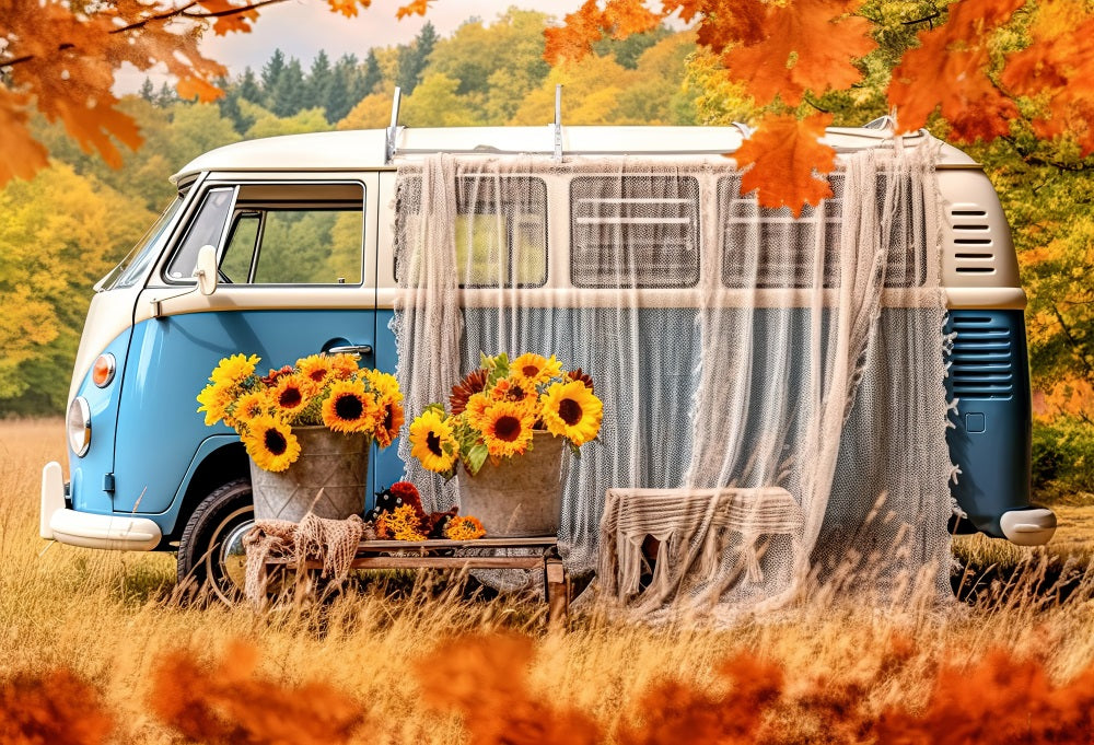 Kate Autumn Sunflower Bus Backdrop for Photography