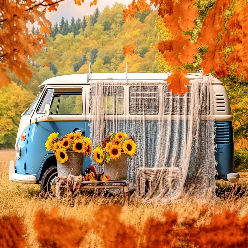 Kate Autumn Sunflower Bus Backdrop for Photography -UK