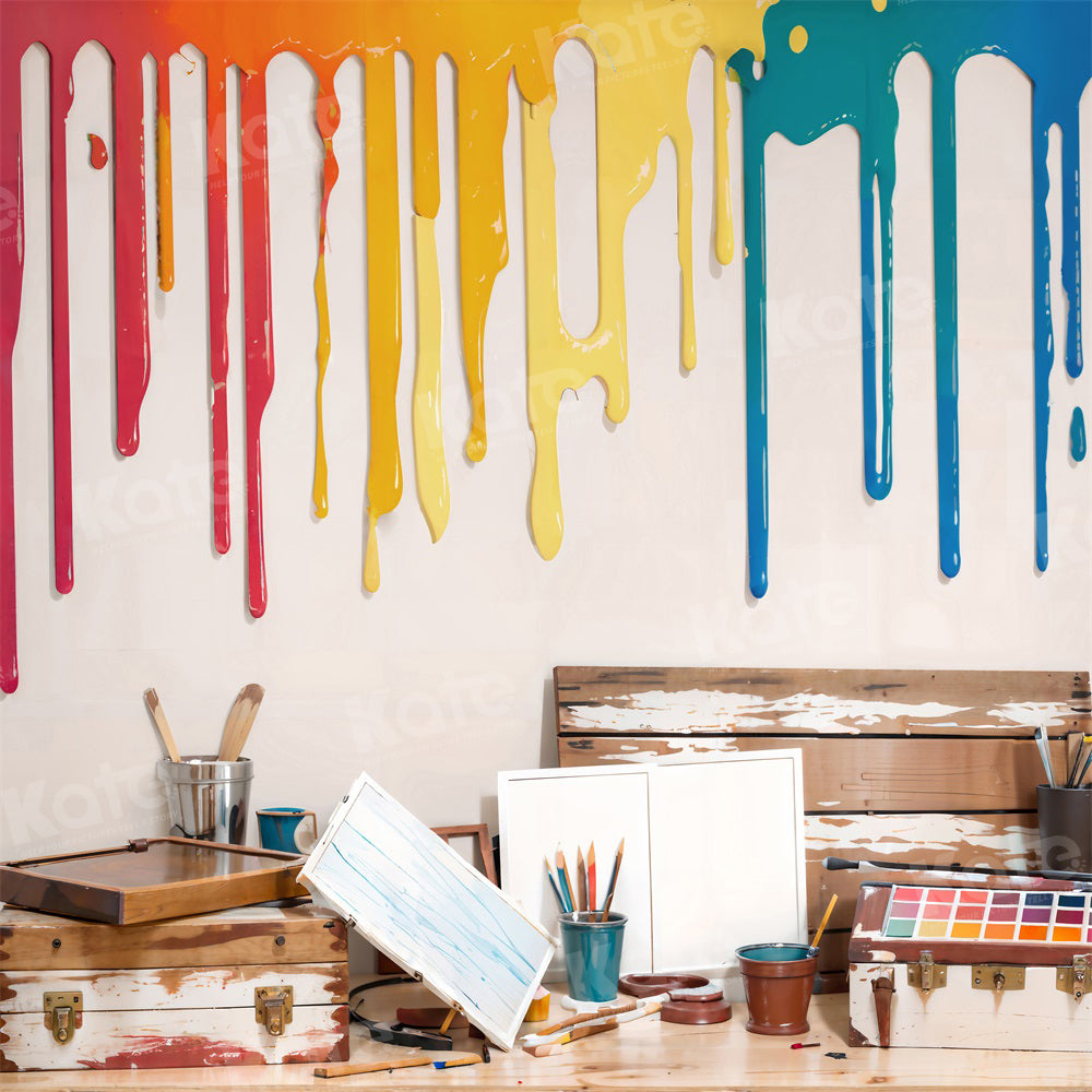 Kate Back to School Watercolor Painting Colorful Backdrop for Photography -UK
