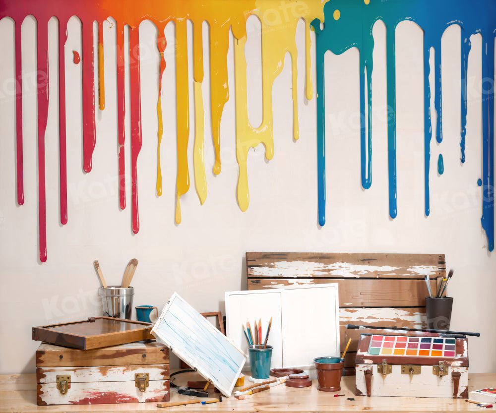 Kate Back to School Watercolor Painting Colorful Backdrop for Photography -UK