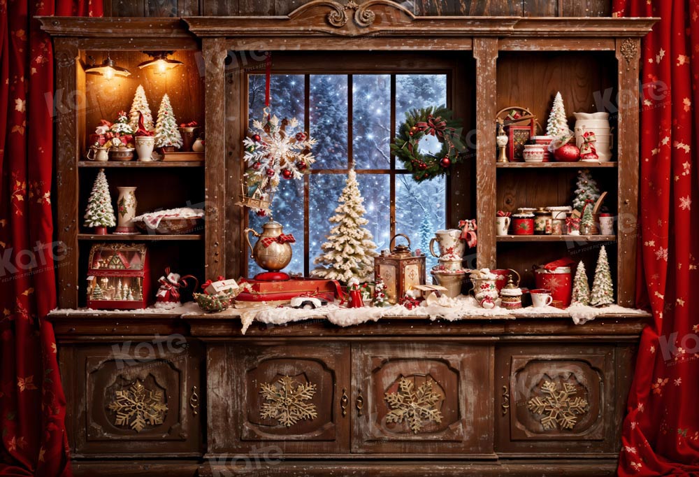 Kate Christmas Red Brown Kitchen Backdrop Designed by Emetselch -UK