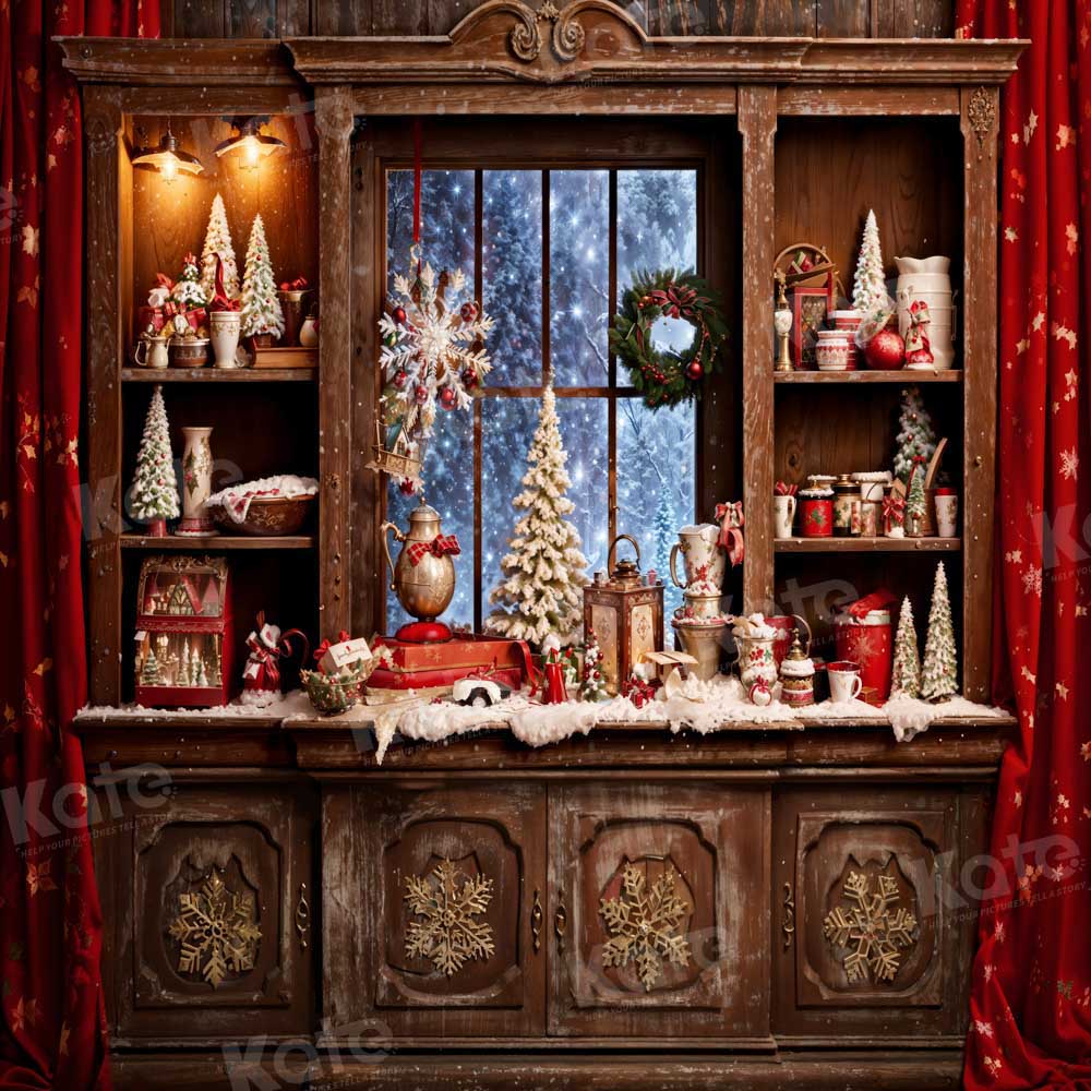 Kate Christmas Red Brown Kitchen Backdrop Designed by Emetselch -UK