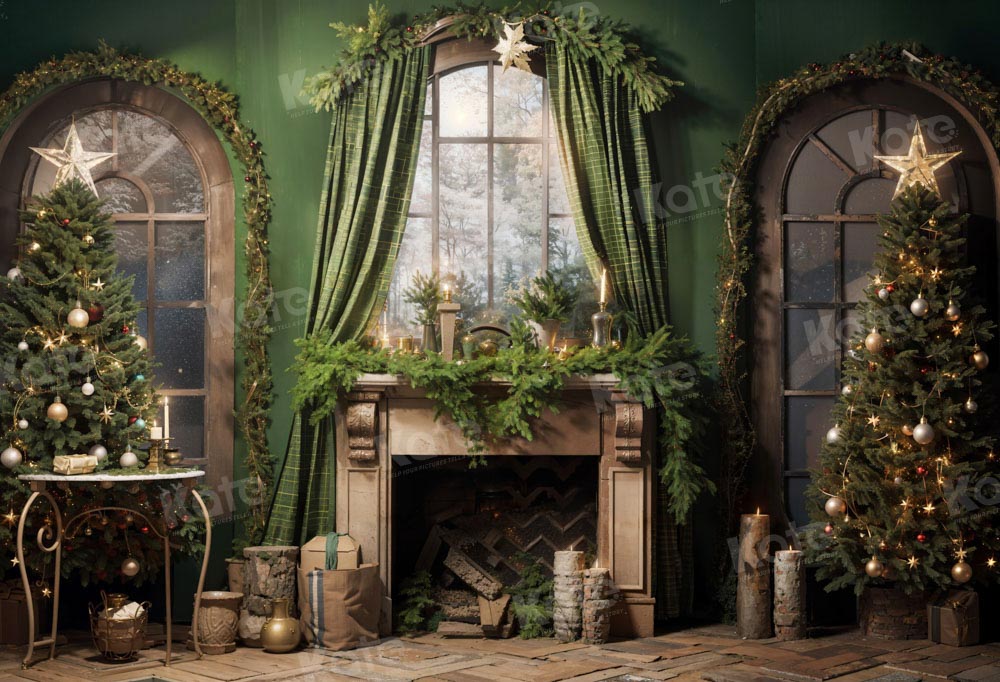 Kate Christmas Green Fireplace Curtain Backdrop Designed by Emetselch -UK