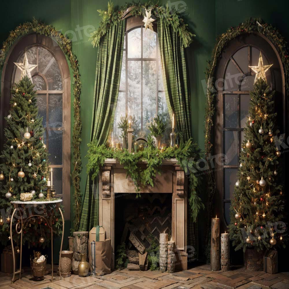Kate Christmas Green Fireplace Curtain Backdrop Designed by Emetselch -UK