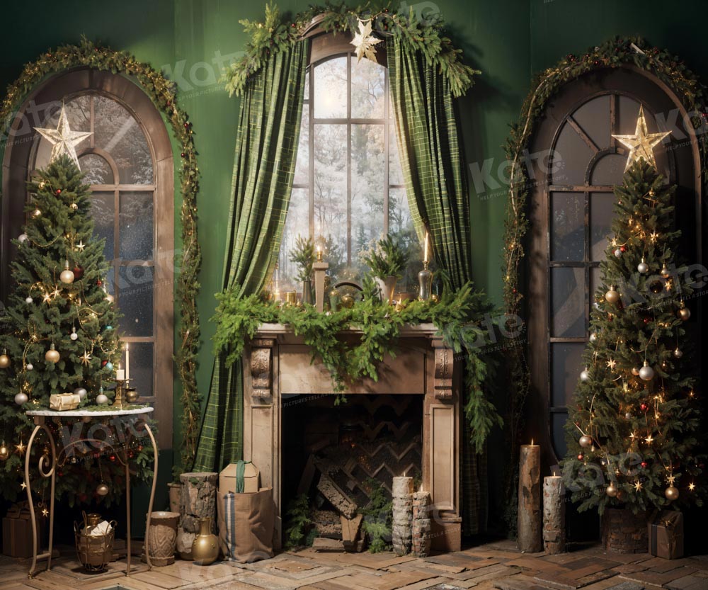 Kate Christmas Green Fireplace Curtain Backdrop Designed by Emetselch -UK