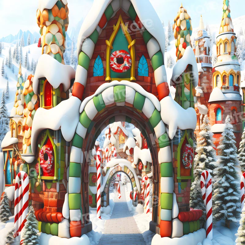 Kate Christmas Candy Snow Street Backdrop for Photography -UK