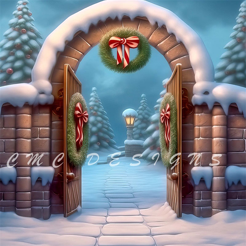 Kate Winter Christmas Holiday Gate Snow Backdrop Designed by Candice Compton