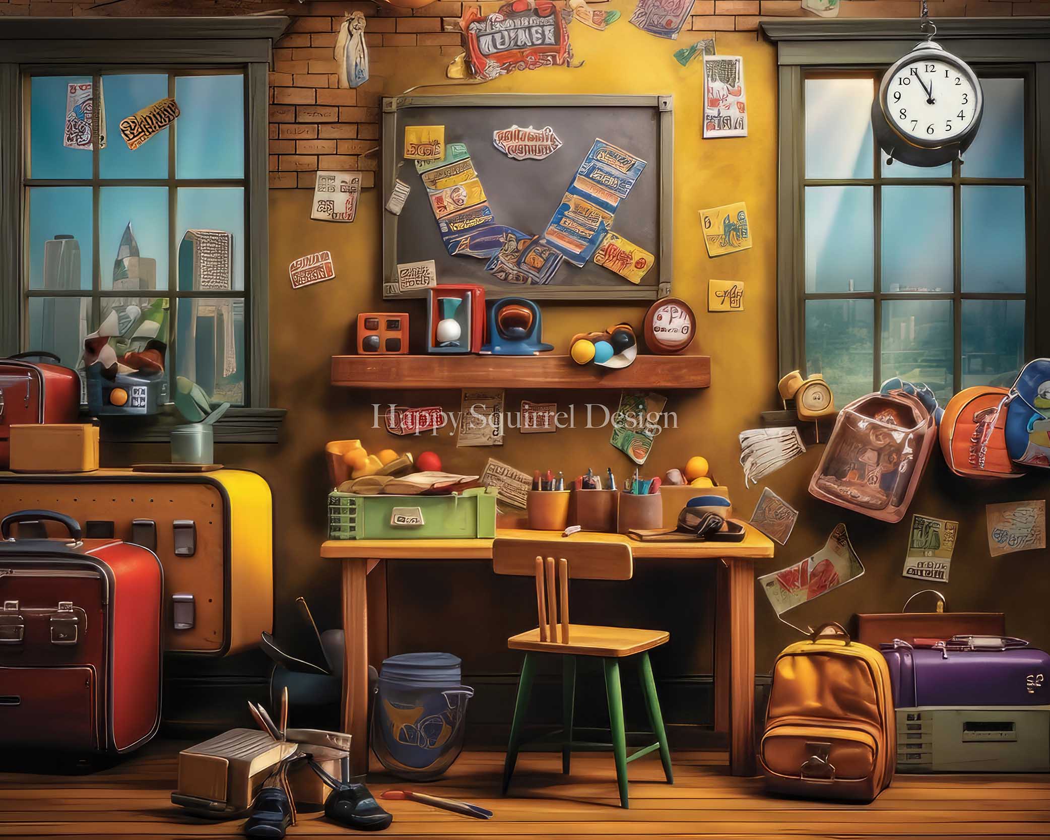 Kate Back to School House Workspace Backdrop Designed by Happy Squirrel Design -UK