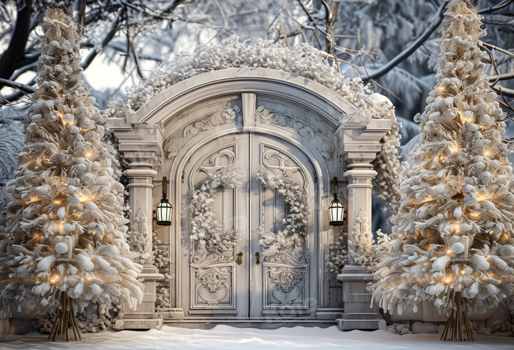 Kate Winter Christmas Snowy Door Tree Backdrop for Photography -UK