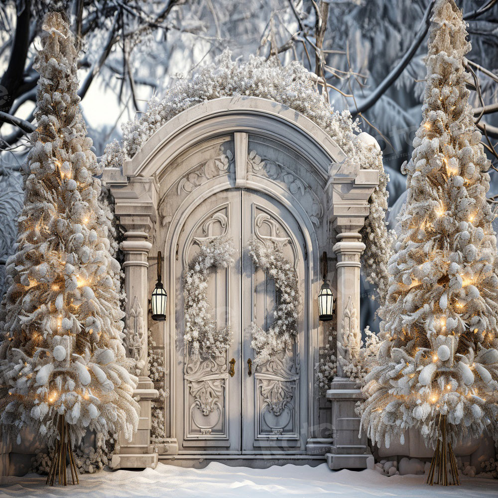 Kate Winter Christmas Snowy Door Tree Backdrop for Photography -UK