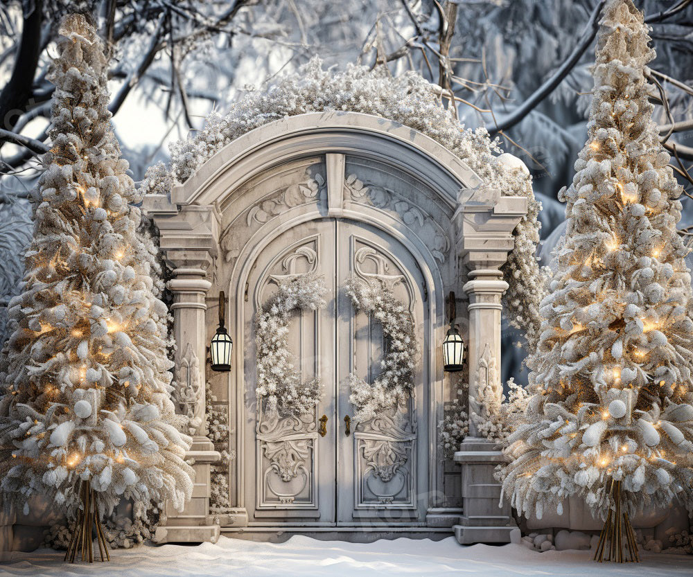 Kate Winter Christmas Snowy Door Tree Backdrop for Photography -UK