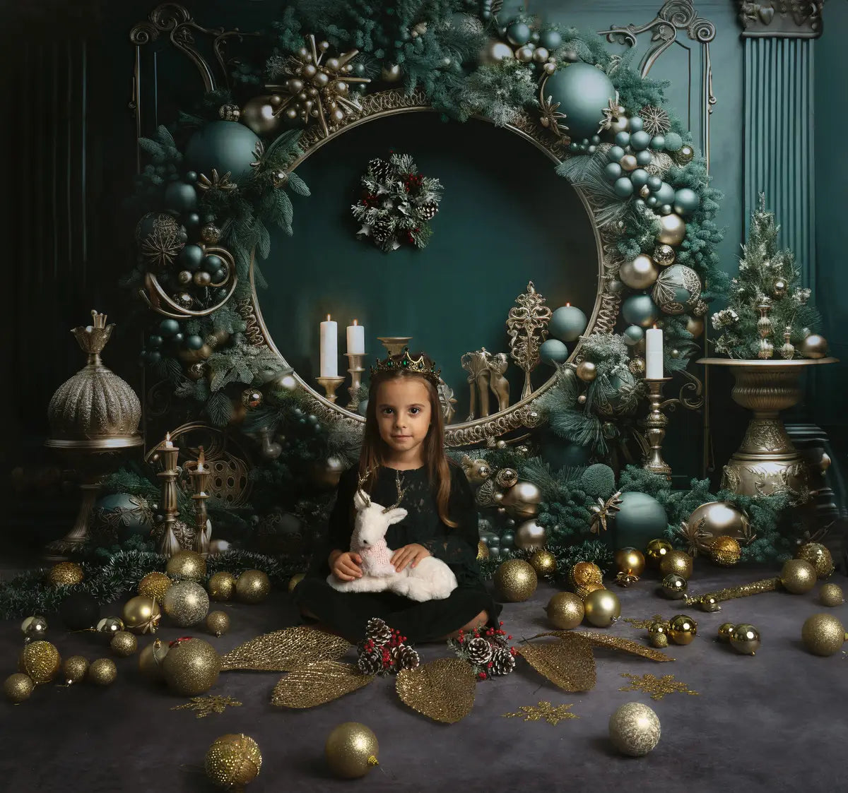 Kate Christmas Vintage Green Wall Big Wreath Fleece Backdrop Designed by Emetselch -UK