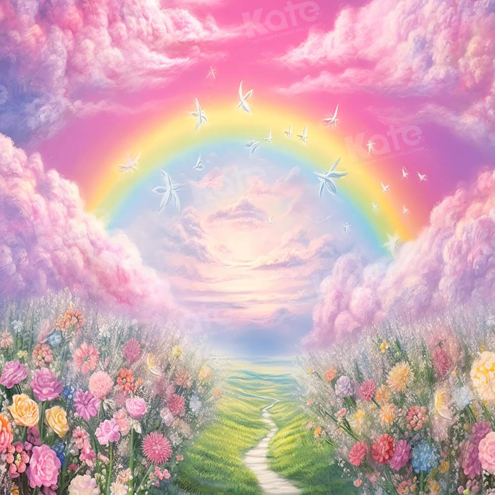 Kate Spring/Summer Pink Flower Field Rainbow Backdrop Designed by Emetselch