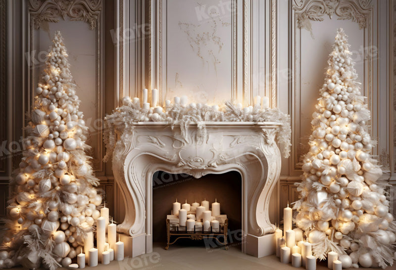 Kate Christmas Candle White Fireplace Tree Backdrop for Photography -UK