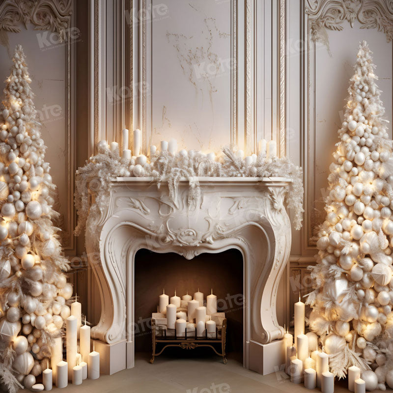 Kate Christmas Candle White Fireplace Tree Backdrop for Photography -UK