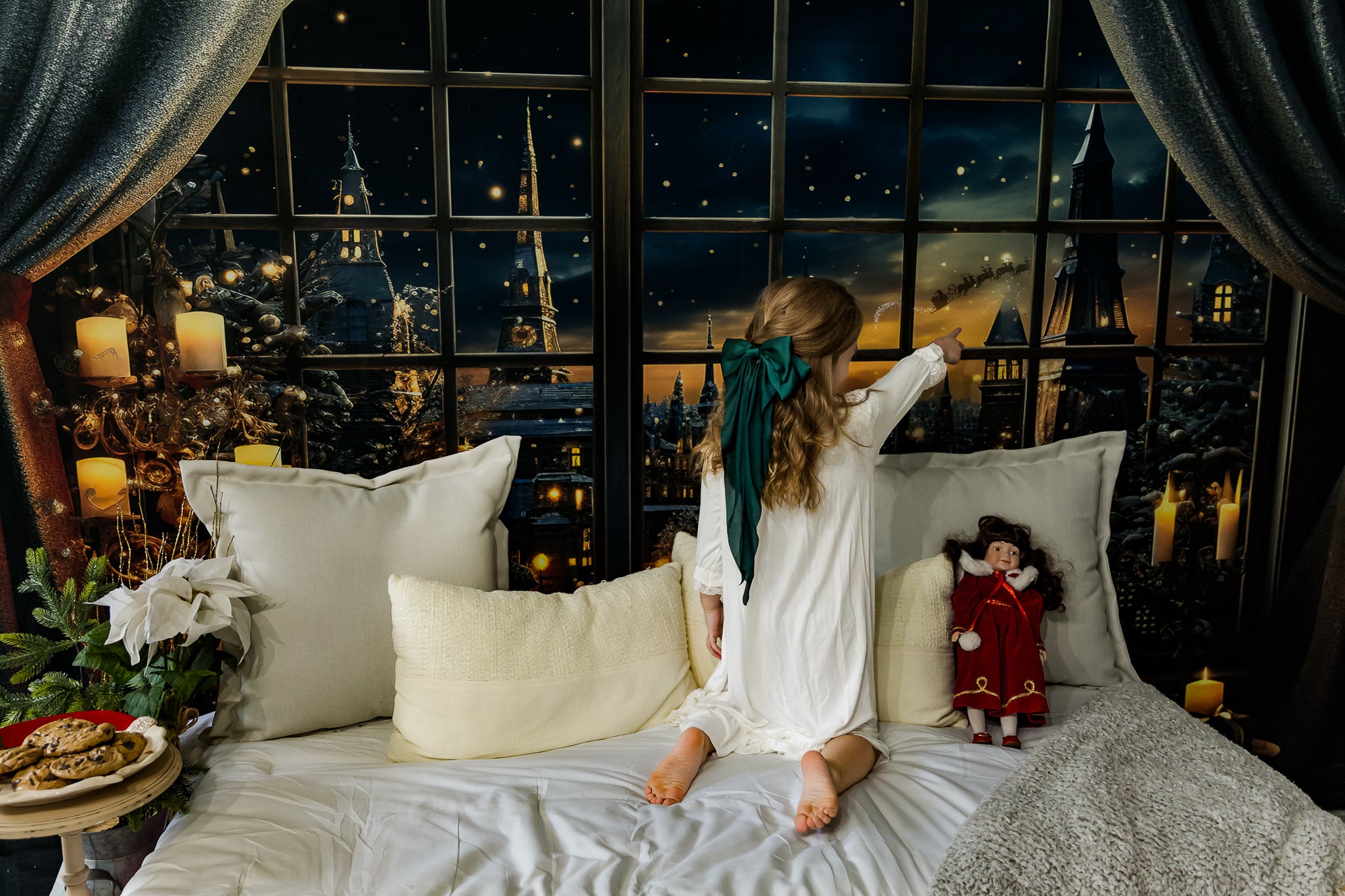 Kate Christmas Night Town Window Candle Backdrop Designed by Emetselch -UK