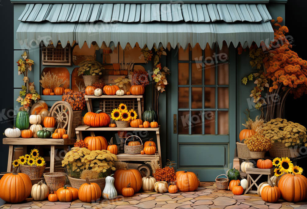 Kate Autumn Pumpkin Store Blue Backdrop Designed by Emetselch -UK
