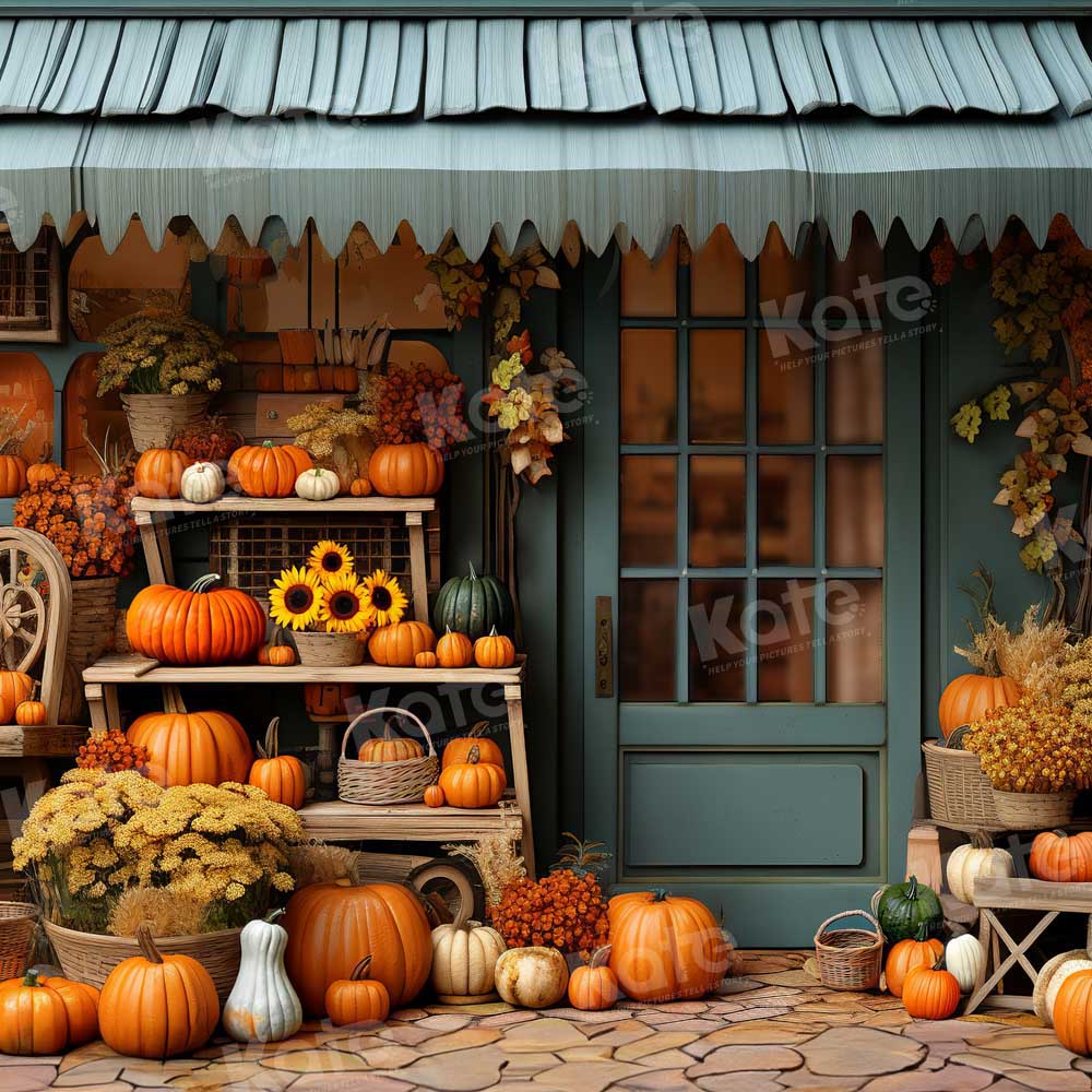 Kate Autumn Pumpkin Store Blue Backdrop Designed by Emetselch -UK