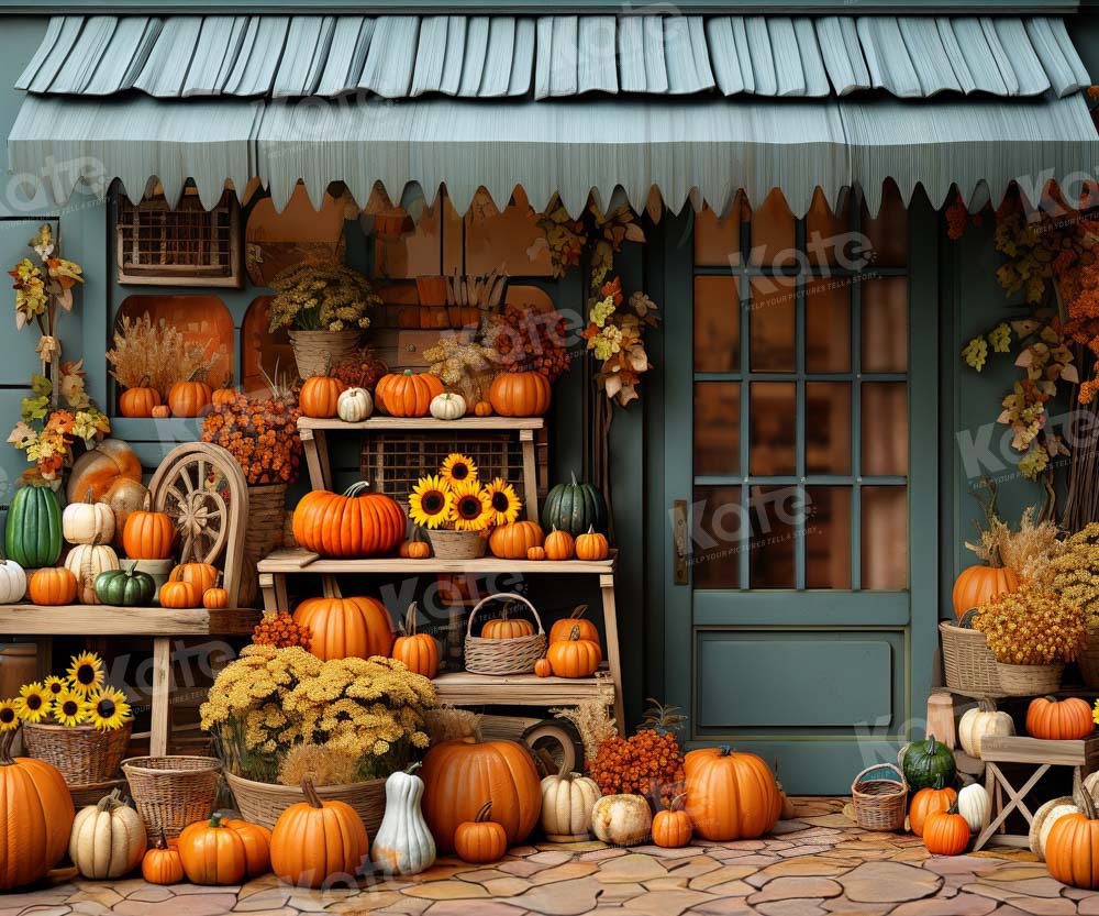 Kate Autumn Pumpkin Store Blue Backdrop Designed by Emetselch -UK