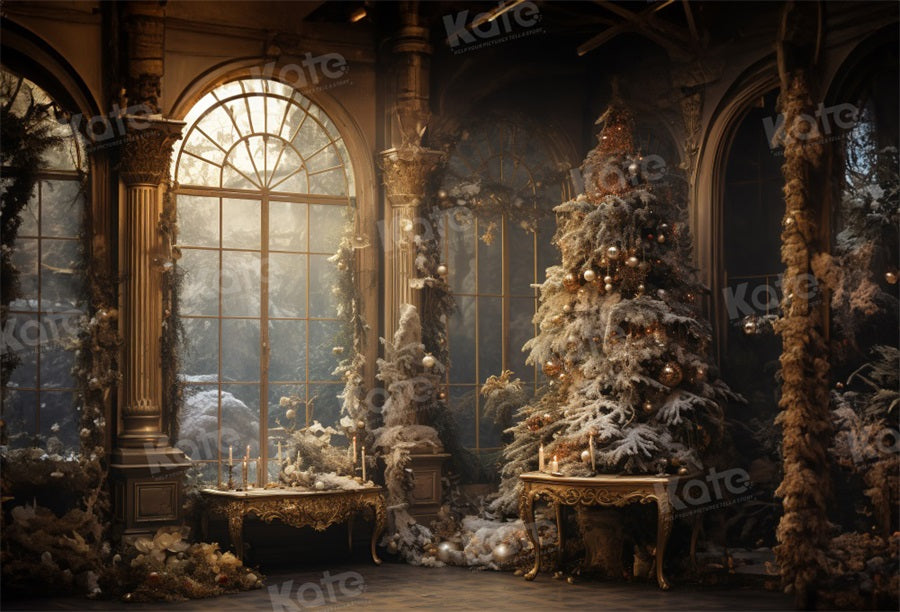 Kate Vintage Christmas Tree Window Backdrop for Photography -UK
