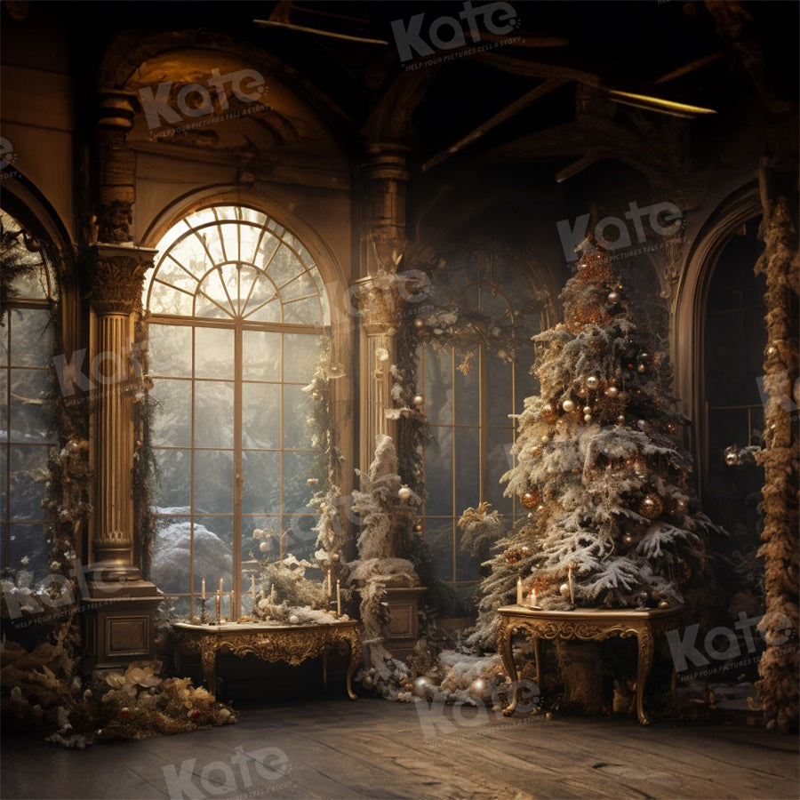 Kate Vintage Christmas Tree Window Backdrop for Photography -UK