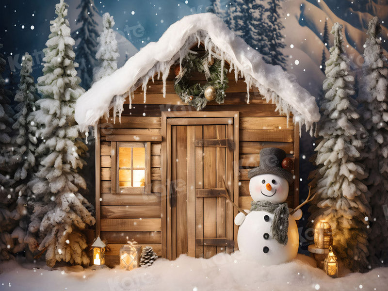Kate Winter Christmas Snowman House Backdrop for Photography -UK
